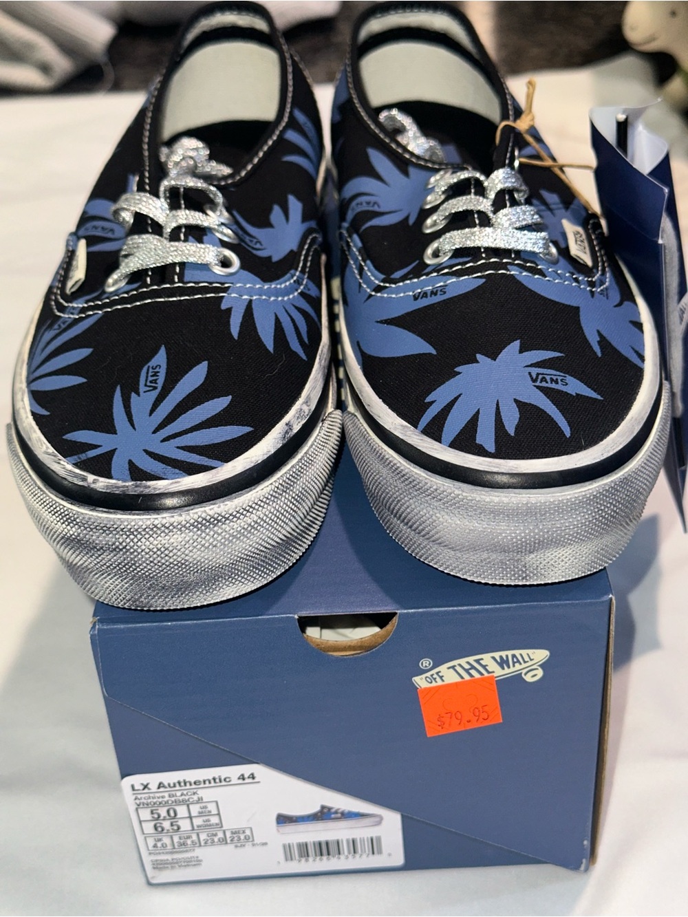 Vans Kids Authentic Black with Blue Palm-Print Sneakers